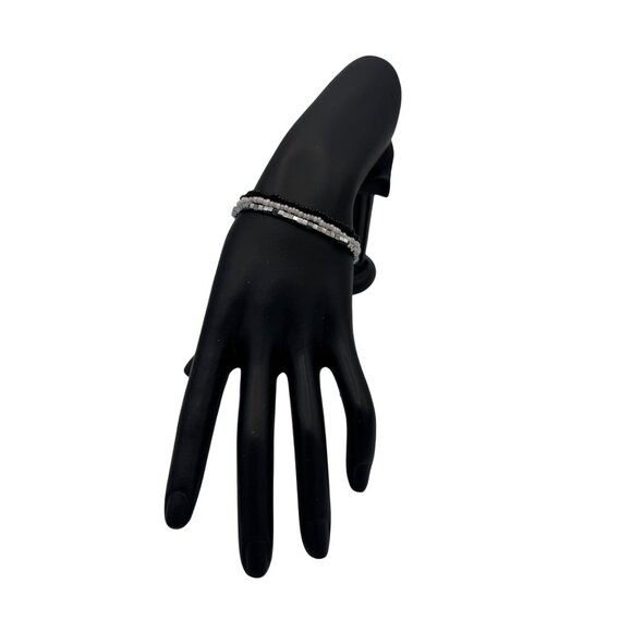 Beaded Stretch Bracelet Set In Black & Silver - Picture 1 of 3